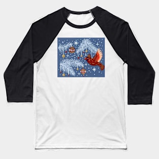 Holiday Cardinal Ornament in Gouache Baseball T-Shirt
